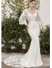 Vintage Long Sleeves Ivory Lace Satin Wedding Dress